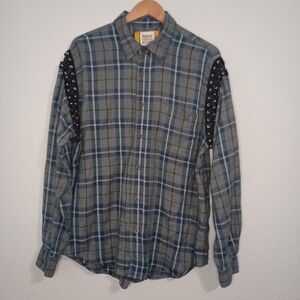 Furst of a kind grunge lace up detail  plaid shirt